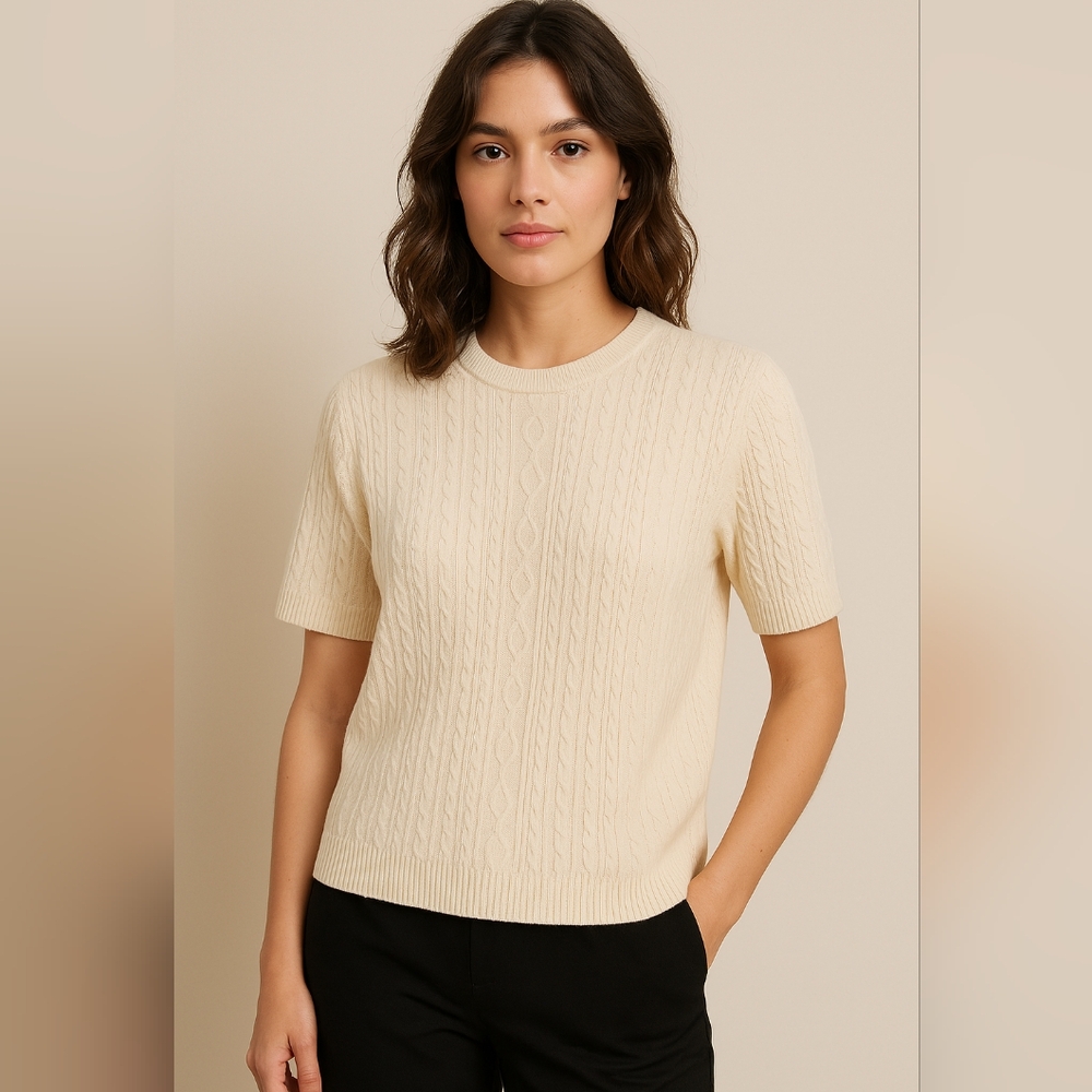 Cream Crew Neck Knit Sweater PL